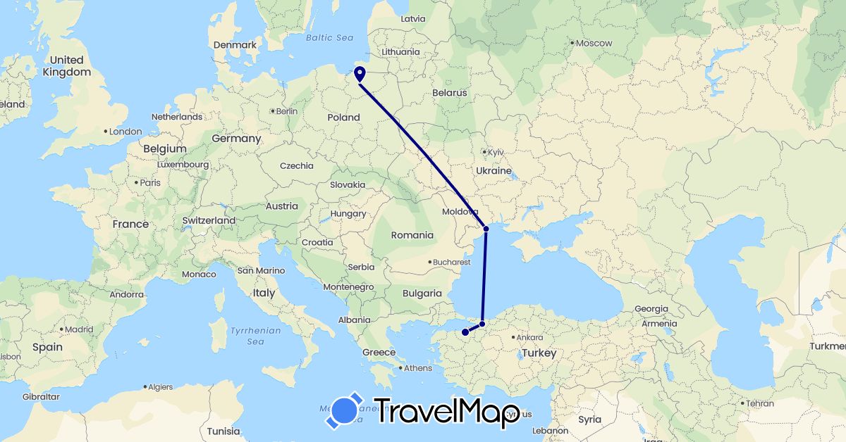 TravelMap itinerary: driving in Poland, Turkey, Ukraine (Asia, Europe)